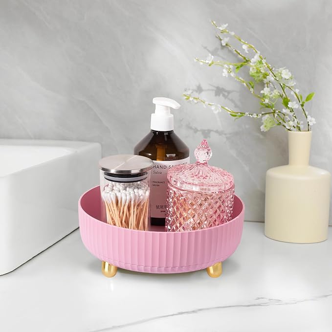 360 Rotating Makeup Perfume Organizer Skincare Tray, Small Pink | 360 Degree Spinning Lazy Susan Organizer Lotion Cosmetics Storage for Dresser, Vanity, Bathroom Countertop