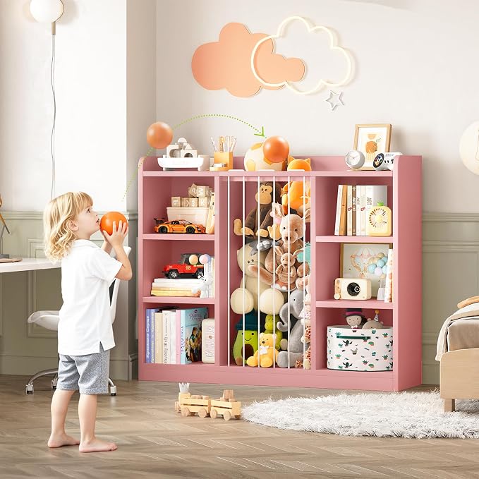 2-in-1 Toy & Stuffed Animal Organizer, Kids 6-Cube Storage Shelf with Rounded Corners & Anti-Tip for Playroom Bedroom