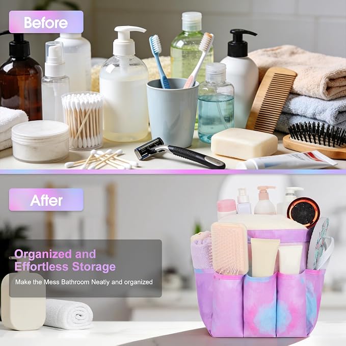 Mesh Shower Caddy Portable - 9 Pockets for College Dorm Room Essential | Large Capacity Mesh Shower Caddy with 9 Pockets, Portable Hanging Toiletry Bag for College Dorm, Gym, Camping and Beach