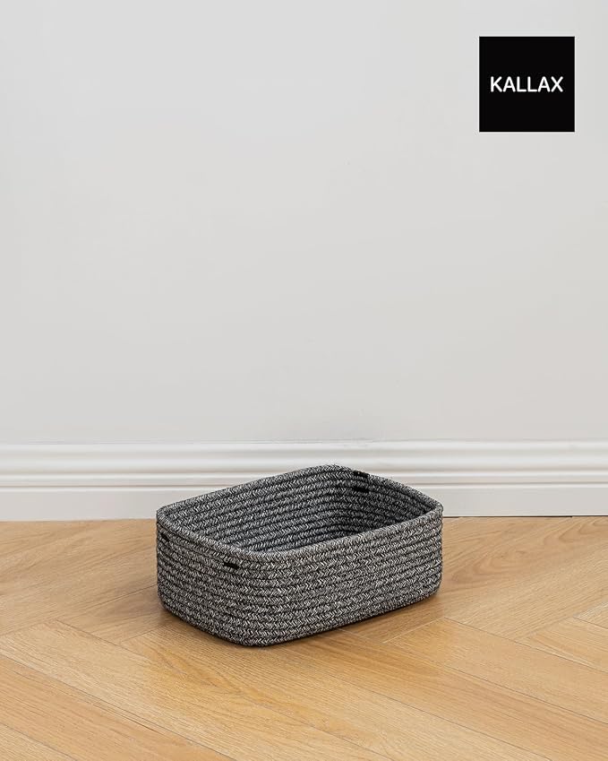 KALLAX Small Woven Storage Basket for Organizing, 12 x 8 x 4.5 inch, 3 Pack | Shelf baskets for closet organization, toy storage and home decor, Perfect as empty gift baskets for holidays, Mixed Black