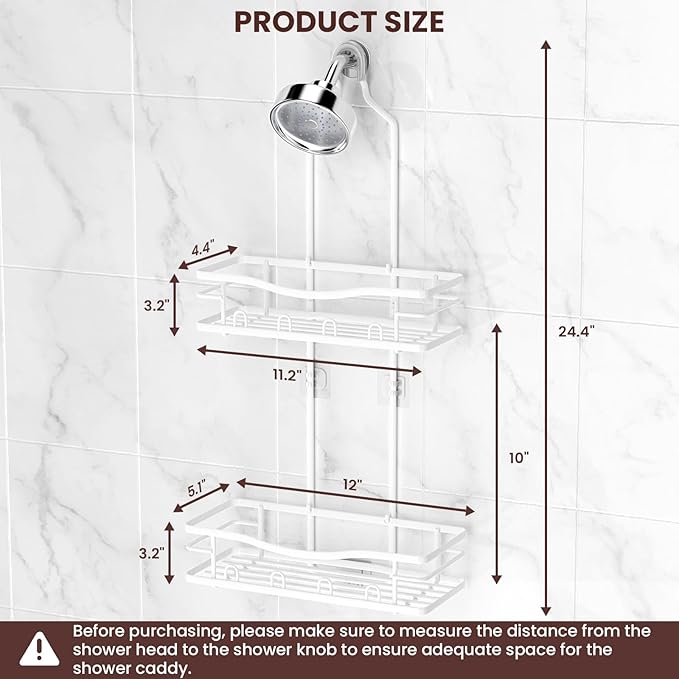 Rustproof Shower Caddy Hanging with Soap Holders for Bathroom, White | Shower Organizer with Multi Hooks Toothbrush Holder, No Drilling, Anti-Swing, Storage for Shampoo Conditioner Body Wash