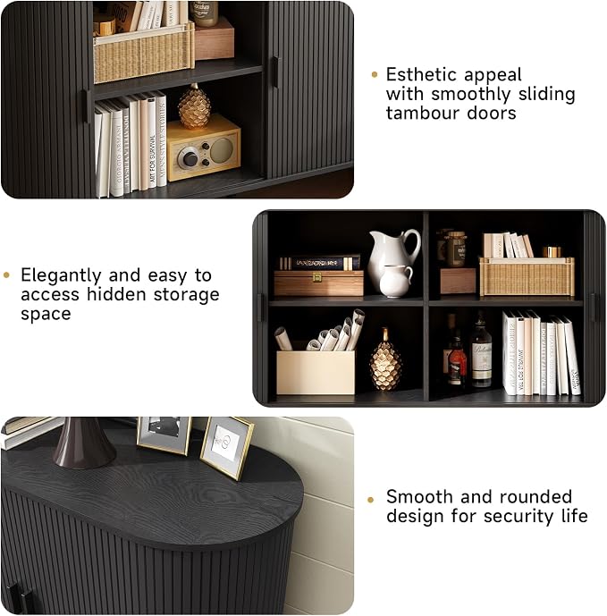 55" Sideboard Buffet Cabinet with Storage, Storage Cabinet with Sliding Door & Adjustable Shelf, Modern Accent Coffee Bar Cabinet Console Table for Kitchen, Entryway, Black