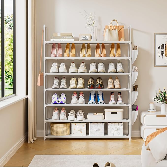 OYREL Shoe Rack 7 Tier Tall 28-35Pairs Organizer Storage | Closet Entryway Garage Large StorageShoes Holder Stand, Sturdy Metal Free Standing Boot Shelf Tower White