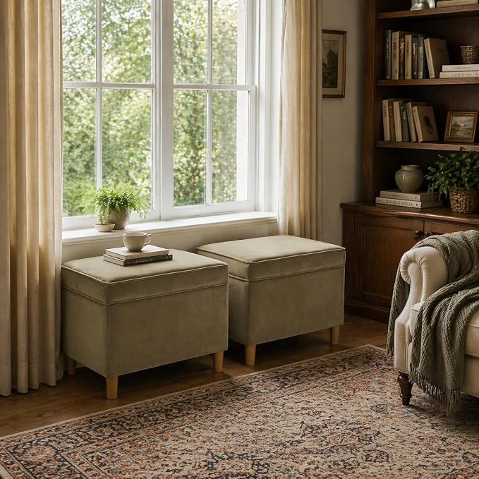 Spatial Order 24" Dinah Collection Storage Ottoman - Light Sage Green Velvet