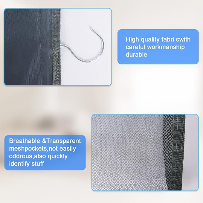 2-Pack Hanging Storage Legging Organizer for Wardrobe, Grey | Hang on closet rod, behind door, or wall. 20 Pockets, leggings jeans, scarves. Space-saving for bedroom, dorm,apartment