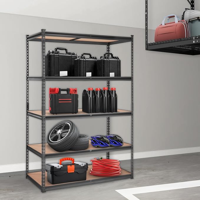 VEVOR Storage Shelves 5-Tier Adjustable 2000 lbs 48"x24"x72" Shelving Unit | Heavy Duty Garage Storage Metal Utility Rack Shelf for Kitchen, Pantry, Basement, Bathroom, Laundry, Living Room, Warehouse