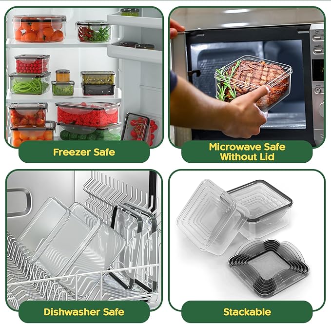 RockBerry 66 Pcs Food Storage Containers with Lids Airtight | Total 19075ML Stackable Kitchen Bowls Set(31 Containers,31 Lids) BPA Free Leak proof Plastic Boxes-Microwave safe