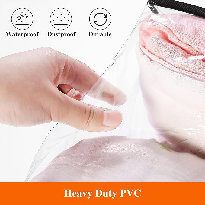 7 Pack Clear Clothes Storage Bags with Zipper 60L | Plastic Storage Bag, Foldable Closet Organizer, For Comforter Blanket Bedding Duvet Toys, Moving Bags