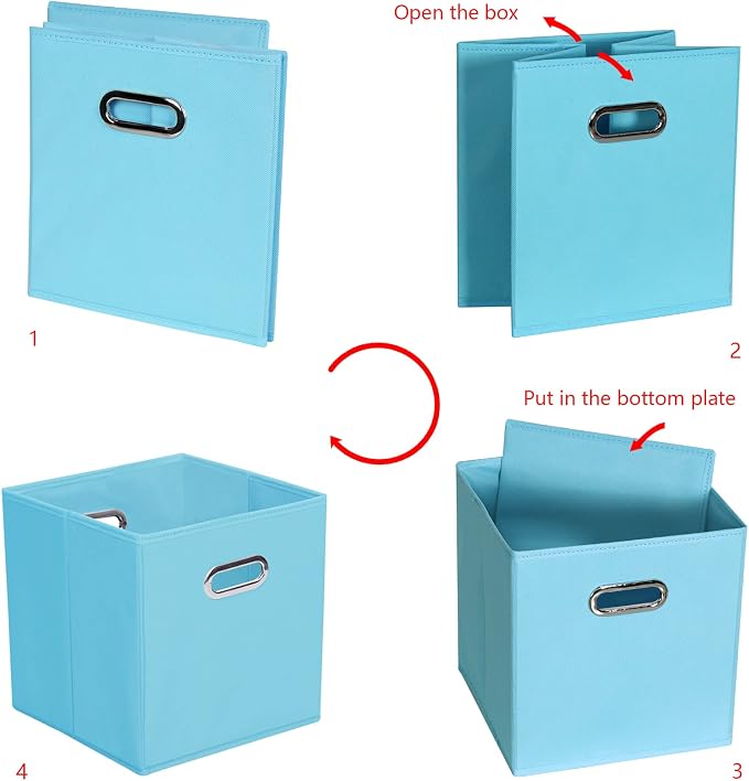 Yunkeeeper storage bins Cubes, Fabric Cube Organizer with Handle, Foldable Cube Bins for Cloth or Accessary Storage, 11x11x11, Set of 6, (Blue