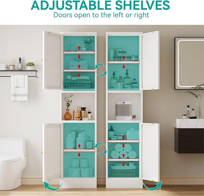 67" Tall Narrow Storage Cabinet with Doors and Open Shelf,Metal Pantry Cabinet,Shaker Style Slim Cabinet with Adjustable Shelves,for Bathroom Kitchen Laundry Small Spaces,White,1Pc