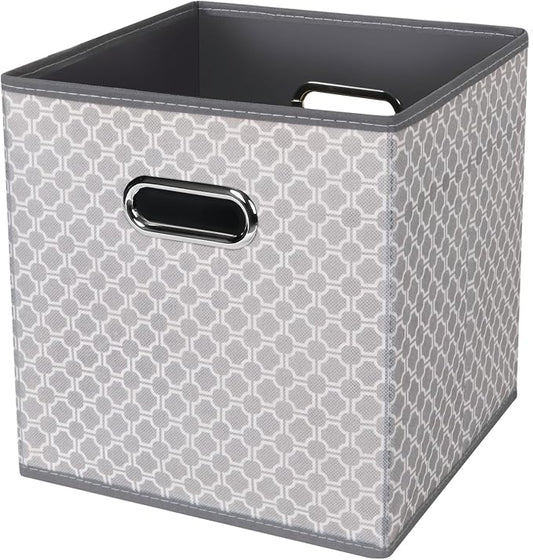Black Foldable Storage Cubes Bins , Fabric Storage Box Cubes Organizer Baskets with Dual Handles for Home Organizer Grey Light