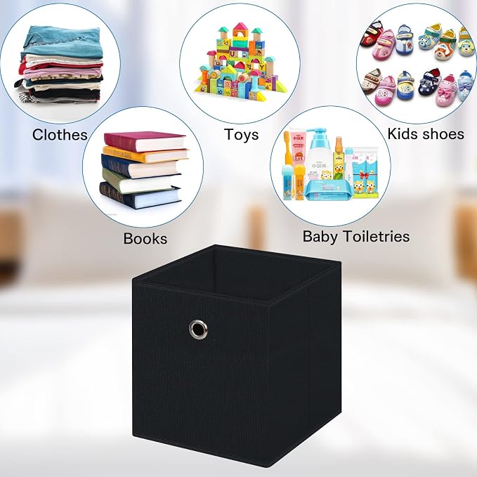 Fabric Cubes Storage Containers ,11 Inch Cloth Storage Cube Foldable Storage Bins Cubes Organizer Baskets with Handles for Shelf,Closet,Nursery,Set of 1,(Black)