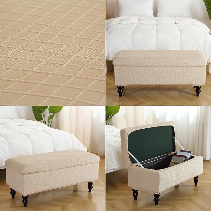 FUANGUI Ottoman Cover Slipcovers Rectangular Folding Stretch | Storage Bench Footrest Sofa Stool Covers Footstool Protector with Elastic Bottom, Removable Washable,Medium