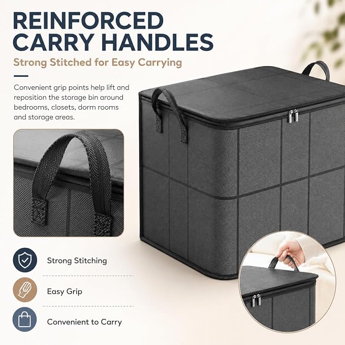 Spacious Moving Foldable Storage Bin with Reinforced Handles & Zipper，XL：4 | XXL Foldable Large Capacity Storage Bag for Bedding, Blankets and Seasonal Clothes