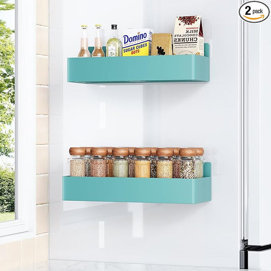 Mystozer Magnetic Spice Rack for Refrigerator, Kitchen Organizer and Storage Shelf, Blue(2 Pack)