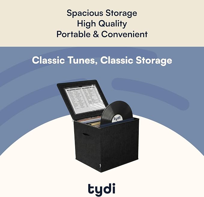Vinyl Record Storage Box with Zip Closure – Holds Up To 90 12 Inch Vinyl Records – Collapsible Crate, LP Storage Boxes, Records Box – Stackable Record Case