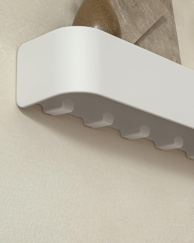 Kazai. Key Holder for Wall 'Tone' | Minimalist Key Hooks Design from Berlin | Modern Key Hanger with Metal Shelf | Key Hook Wall Mounted as Hallway Furniture | White