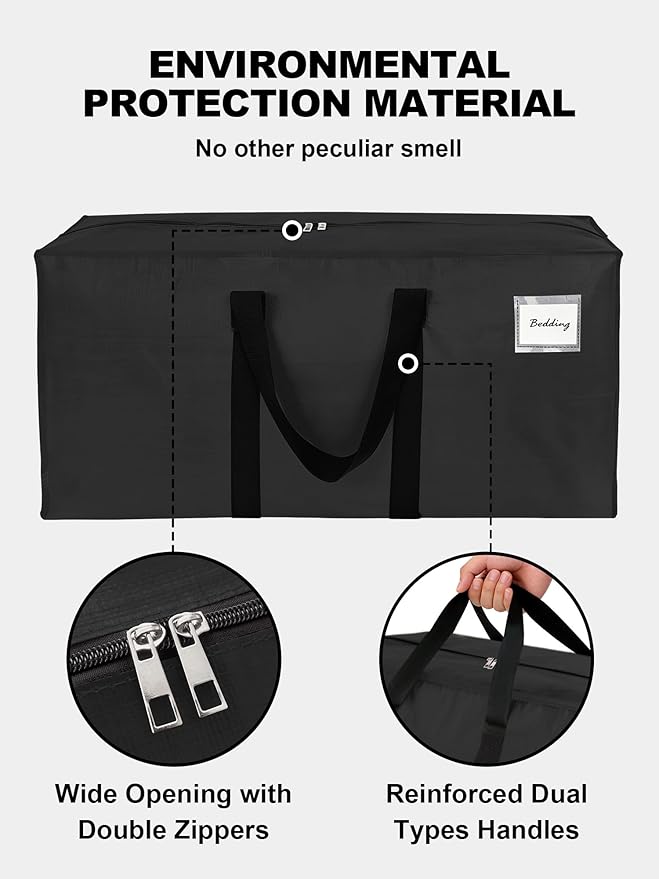 HOMESURE Supports 200lbs Heavy Duty Moving Bags - Strong Zipper & Wrap-Around Handles - Water-Resistant Storage Totes, Durable Alternative to Moving Boxes - 8 Pack - Black