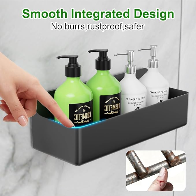 Adhesive Shower Caddy Shower Shelves Bathroom Organizer and Storage | 6 Pack，Rustproof，No Drilling，with Soap Holder，Clear，Acrylic， Large Capacity，Removable and Reusable，Plastics，Wall-Mounted