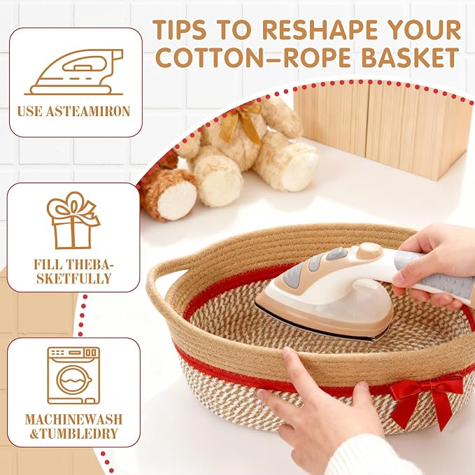 Colingmill 1 Set Woven Empty Basket for Gift,Brown Red | with Cellophane Wrap Set, 14 x 10 x 5.5 Inch, Medium Decorative Gift Basket, Cotton Rope Storage Box, Home Decor