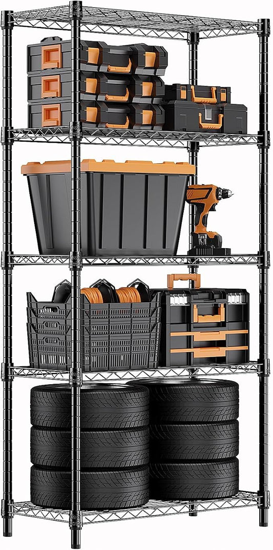 M MZG 1250 lbs Storage Shelving Utility Shelving Unit 5-Tier Utility Shelving Unit Steel Organizer Wire Rack for Home,Kitchen,Office (13.7" D x 23.6" W x 62.4" H)