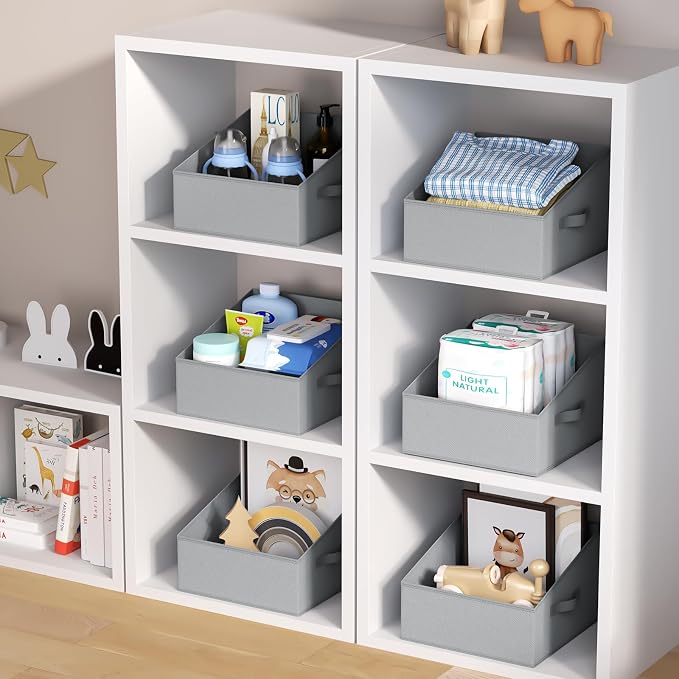 DIMJ Closet Storage Bins 8 Pack - Fabric Trapezoid Closet Organizer Bin, Foldable Storage Baskets for Shelves, Closet Shelf Organizer, Clothing Storage Box for Toys, Books, Towel, Clothes