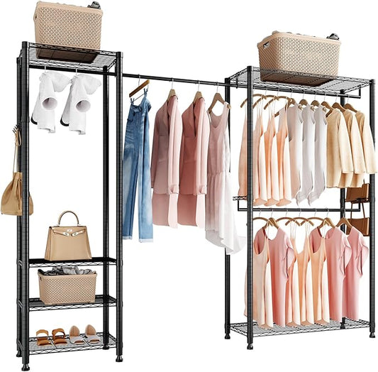 VEVOR Clothing Garment Rack, Heavy Duty Closet Wardrobe, Adjustable Tiers Clothes Racks with Steel Frame, for Bedroom, Clothing Store, Hallway