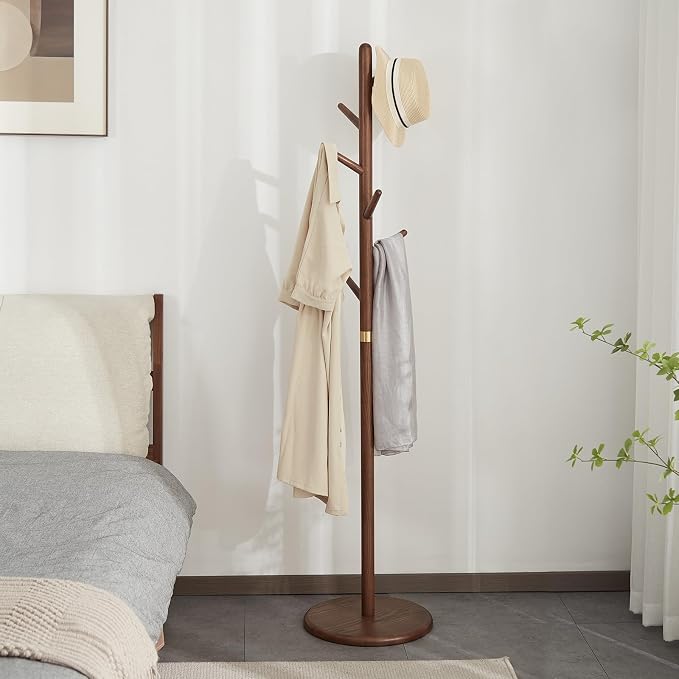 Solid Wood Coat Rack Freestanding 6 Hooks for Entryway Bedroom | Wooden Coat Tree Freestanding For Hats, Handbags, Entryway, Bedroom, Hallway, Gift for Men & Women
