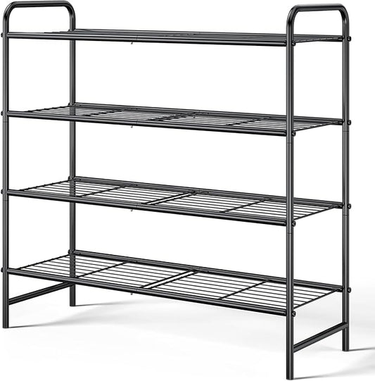 Kitsure Stainless Steel Shoe Rack Organizer, 25.6" Wide - 4 Tier, Black | Sturdy Shoe Rack for Closet and Entryway, Free Standing Shoe Shelf, Closet Organizers and Storage