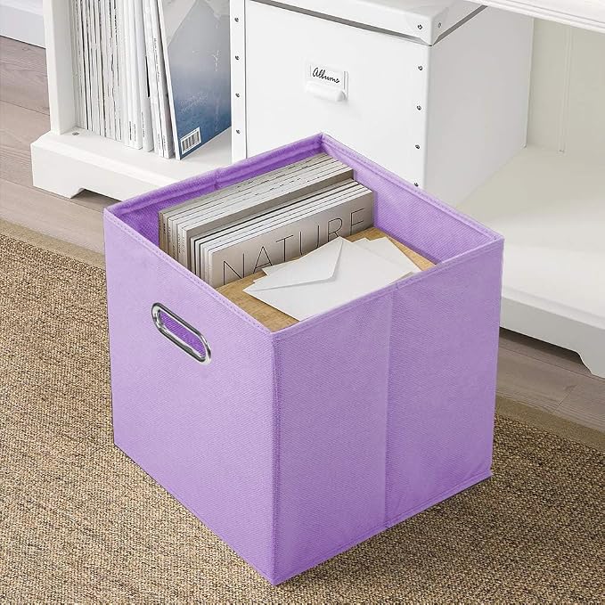 ShellKingdom Storage Bins, Foldable Fabric Storage Cubes with Metal Handle | Cloth Storage Organizer Drawer For Closet And Toys, 11 X 10.5 X 10.5 INCH, 6 Pack (Lavender)