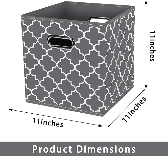 Fabric storage bins Cubes, Fabric Cube Organizer with Handle, Foldable Cube Bins for Cloth or Accessary Storage, 11x11x11, Set of 3, (Gray Light)