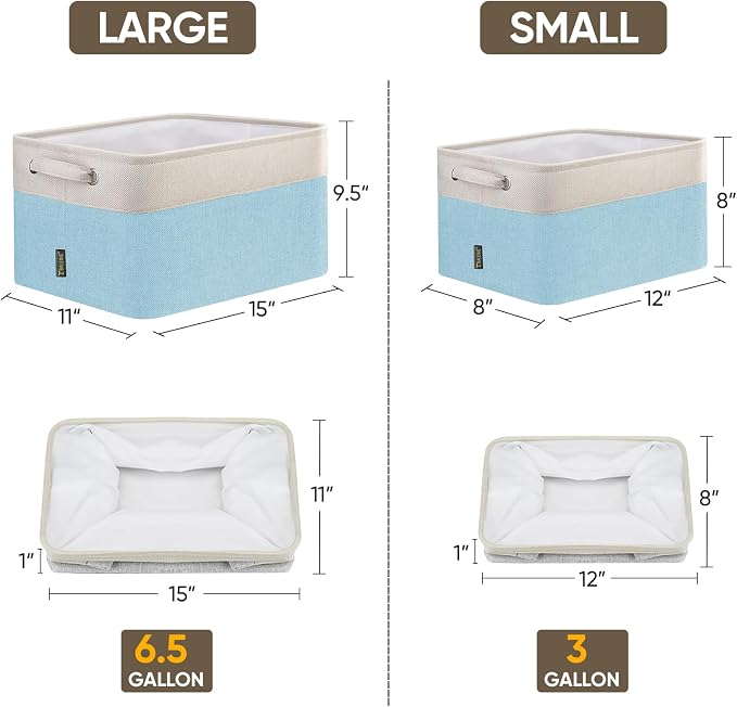 BALEINE 3 Pack Fabric Closet Storage Bins for Shelves, Linen Closet Organizers and Storage, Decorative Baskets for Organizing, Shelf, Clothes, Home, Office (Skyblue, 15''x11''x9.5'')