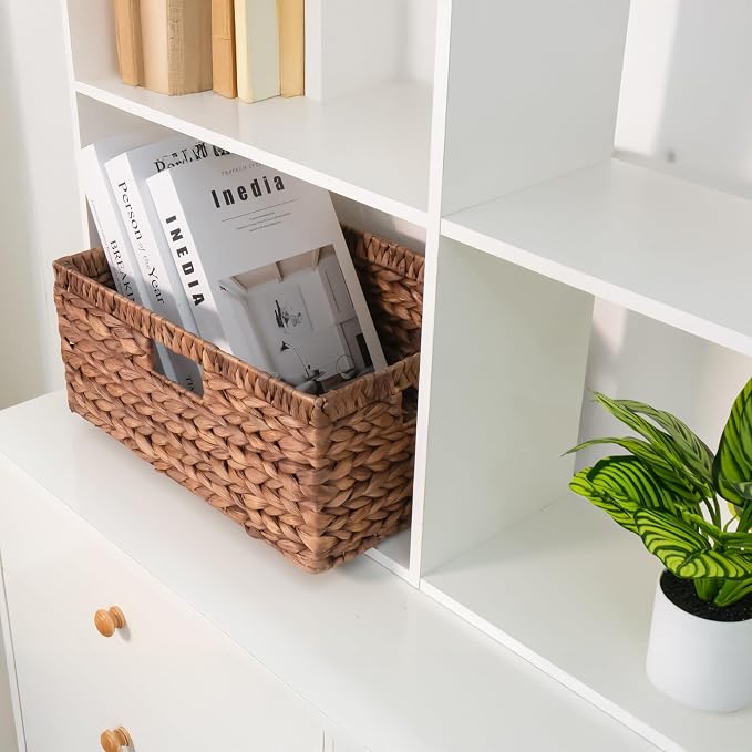 KOKODO Pack 1 COLORED Large Rectangular Water Hyacinth Wicker Storage Basket with Handles and Built-in Metal Frame with Chalkboard, Handwoven Perfect for Space-Saving Shelves and Room Organizing