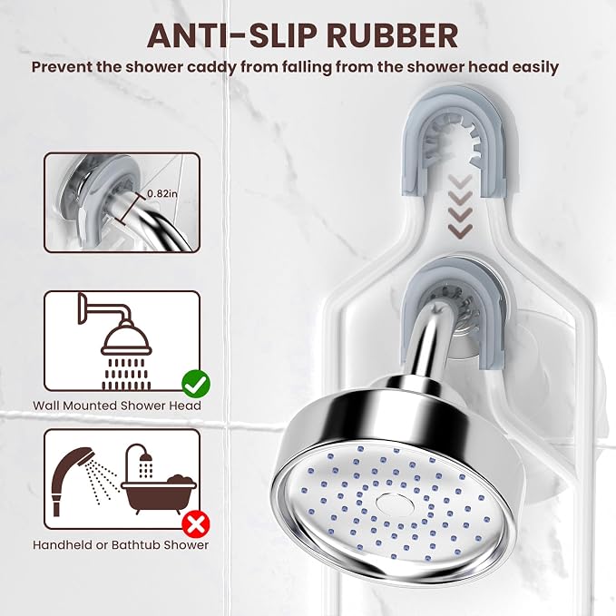 Rustproof Shower Caddy Hanging with Soap Holders for Bathroom, White | Shower Organizer with Multi Hooks Toothbrush Holder, No Drilling, Anti-Swing, Storage for Shampoo Conditioner Body Wash