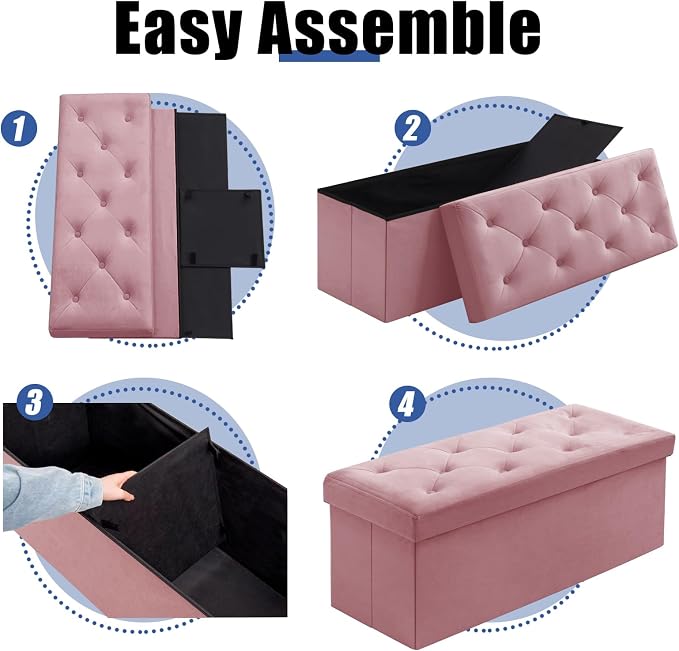 BRIAN & DANY 43 Inches Folding Storage Ottoman Bench, Velvet Ottoman with Storage for Living Room, Bedroom, Entryway, Ottoman Foot Rest, End of Bed Bench (Dusty Pink)