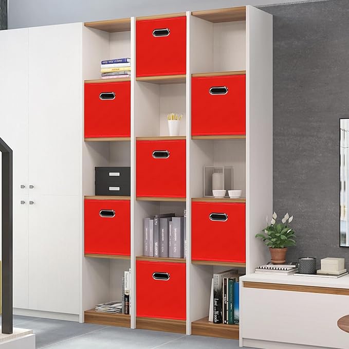 Black Foldable Storage Cubes Bins , Fabric Storage Box Cubes Organizer Baskets with Dual Handles for Home Organizer (Red)