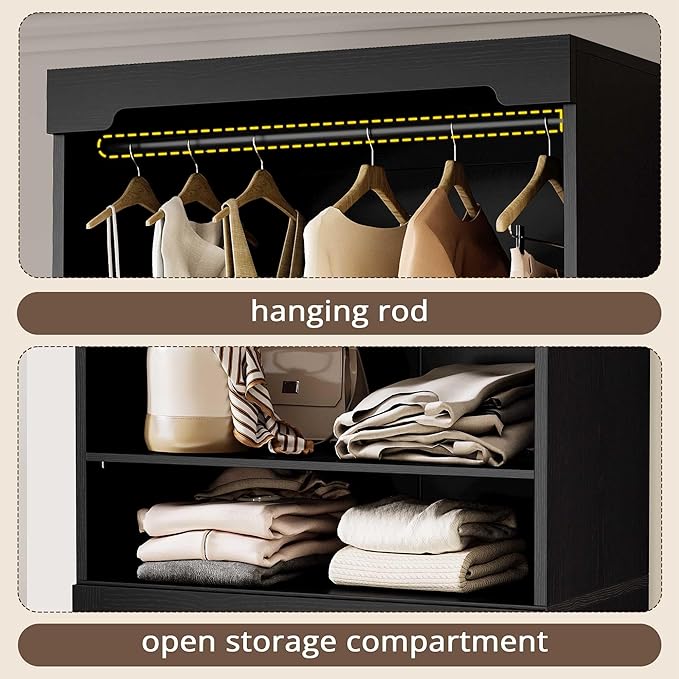 IRONCK Freestanding Closet System with Adjustable Shelves & 3 Drawers | Closet Organizer with Hanging Rod, Ideal for Bedrooms, Apartments and Small Closet Storage