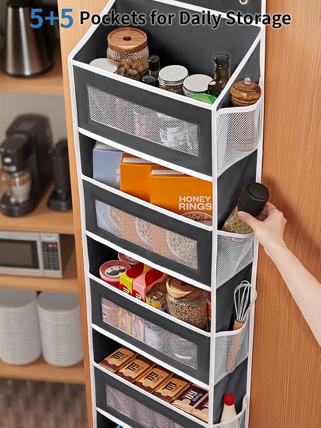 JARLINK Over the Door Organizer for Bedroom, Pantry Bathroom, 5 Shelf Black | Anti-Tilt Design, 44 lb Load Capacity, Hanging Door Organizer with 5 Large Capacity Pockets, Behind Door Storage for Nursery