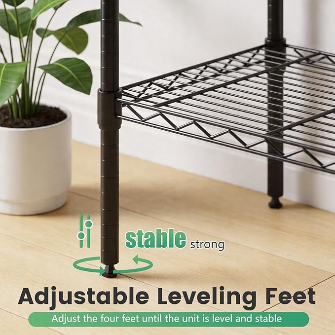 FDW 16" D×42" W×72" H Wire Shelving Unit Commercial Metal Shelf with 6 Tier Adjustable Layer Rack Strong Steel for Restaurant Garage Pantry Kitchen Garage，Black