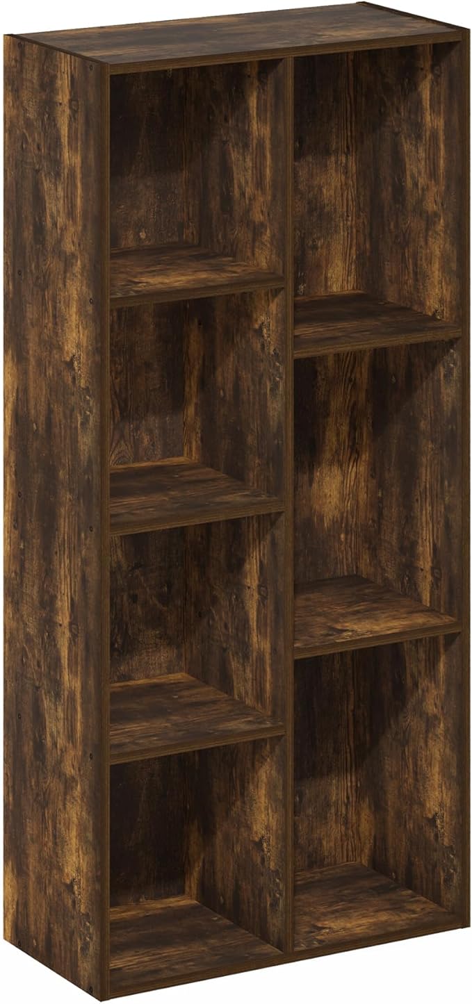Furinno LUDER Book Shelf, 7-Cube Bookshelf, Bookcase with Open Shelves, 9.4 x 19.5 x 41.7, Easy Assembly, for Living Room, Bedroom, Home Office, Amber Pine