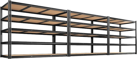 48" W Garage Shelving, Garage Storage Shelves Heavy Duty 3000LBS, Adjustable Metal Shelving Unit 5 Tire Industrial Shelving for Warehouse, Pantry, Closet, Kitchen, 72" H x 48" W x 18" D, Black, 3PCS