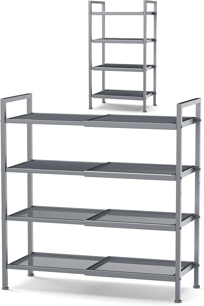 Shoe Rack, Expandable Shoe Rack for Closet, Adjustable Shoe Organizer for Entryway, Shoe Storage Organizer for Door Entrance, Garage, Bedroom (Grey, 4-Tier)