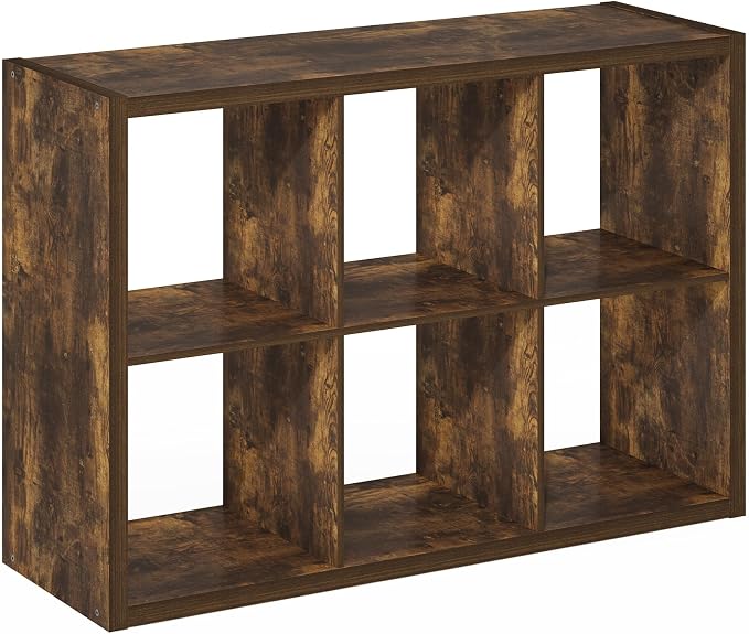 6-Cube Cubicle Bookshelf, Cube Bookcase with Open Back, Reversible Book Shelf, Cube Storage Organizer, 15 x 44 x 30, for Living Room, Home Office, Amber Pine