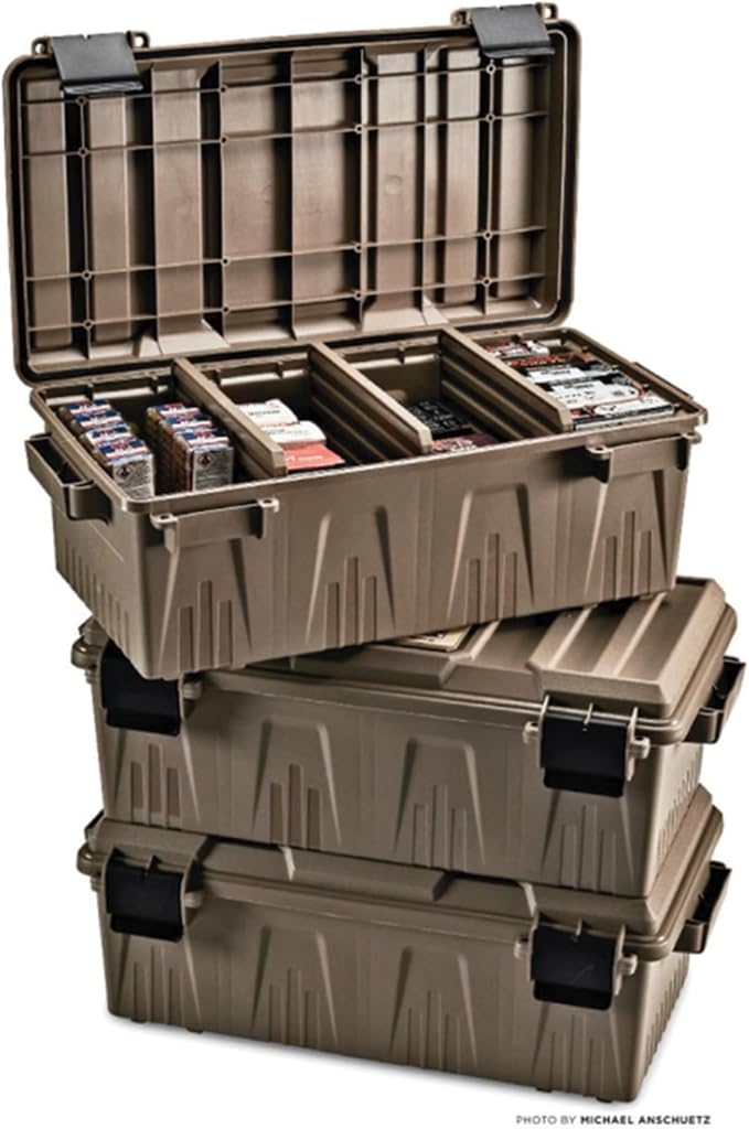 MTM ACDC30 Divided Ammo Crate Utility Box, Outdoor Gear & Tool Storage, Water- Resistant, Stackable, Snap Latch, 21"x11.2"x7.5", USA Made, Dark Earth
