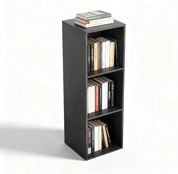 3 Cube Storage Organizer, 3 Tier Cube Low Bookcase Freestanding Storage Display Organizer, Three-Cubes Open Shelf Bookshelf for Home Office (Black, 3-Cube)