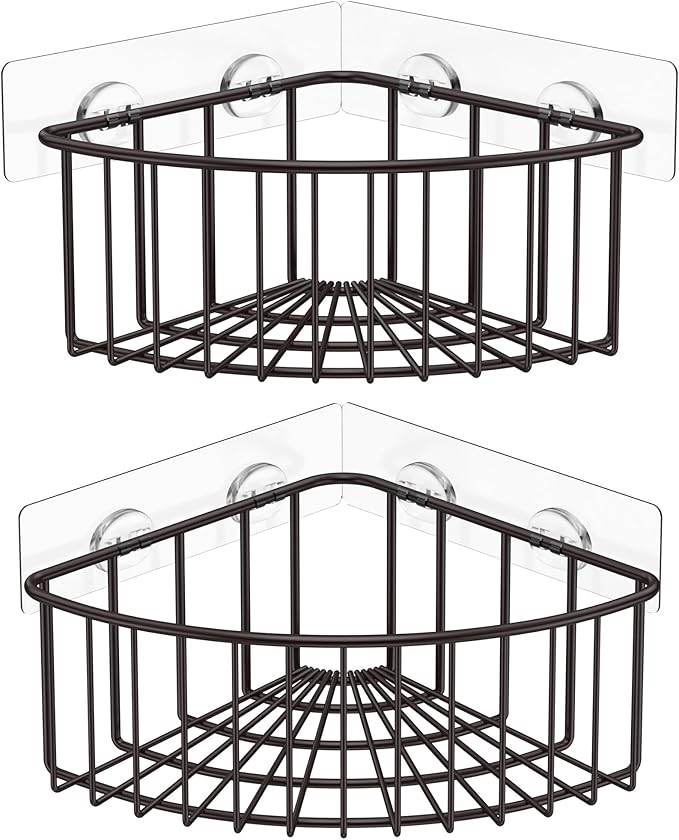 SMARTAKE 2-Pack Corner Shower Caddy Deep Basket, SUS304 Stainless Steel | Wall Mounted Bathroom Shelf with Adhesive, Storage Organizer for Toilet, Dorm and Kitchen, Bronze