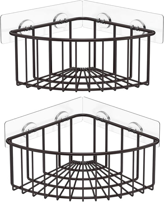 SMARTAKE 2-Pack Corner Shower Caddy Deep Basket, SUS304 Stainless Steel | Wall Mounted Bathroom Shelf with Adhesive, Storage Organizer for Toilet, Dorm and Kitchen, Bronze