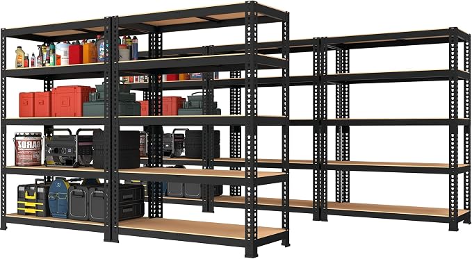 PrimeZone 71"H Storage Shelves, 5 Tier Adjustable Metal Shelf, 5 PCS, Black | 35.5"W x 15.75"D x 71"H, Heavy Duty Metal Connectors, FSC Wood Board, Easy Assembly, Standing Rack for Warehouse, Basement
