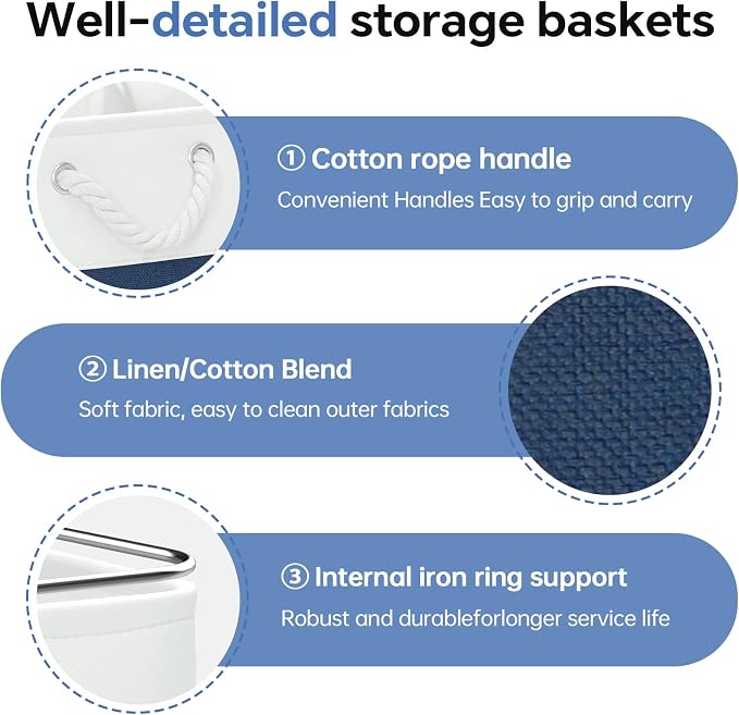 ECDYQXVU 13x13x13 Inch Storage Cube Bins Foldable Organizer Baskets 6 Pack | Soft Cotton Handles, Premium EVA Fabric, Hard Cardboard Bottom, Sturdy Metal Rim, Closet Shelf, Living Room, Bedroom, Laundry
