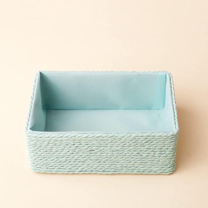 LA JOLIE MUSE Bathroom Basket Organizers, Paper Rope Storage, Green 4 Pack | Stackable, Sturdy Lined Woven Basket, Organizer for Toilet Paper, Laundry Room Essentials, Shelves and Nightstand Drawers